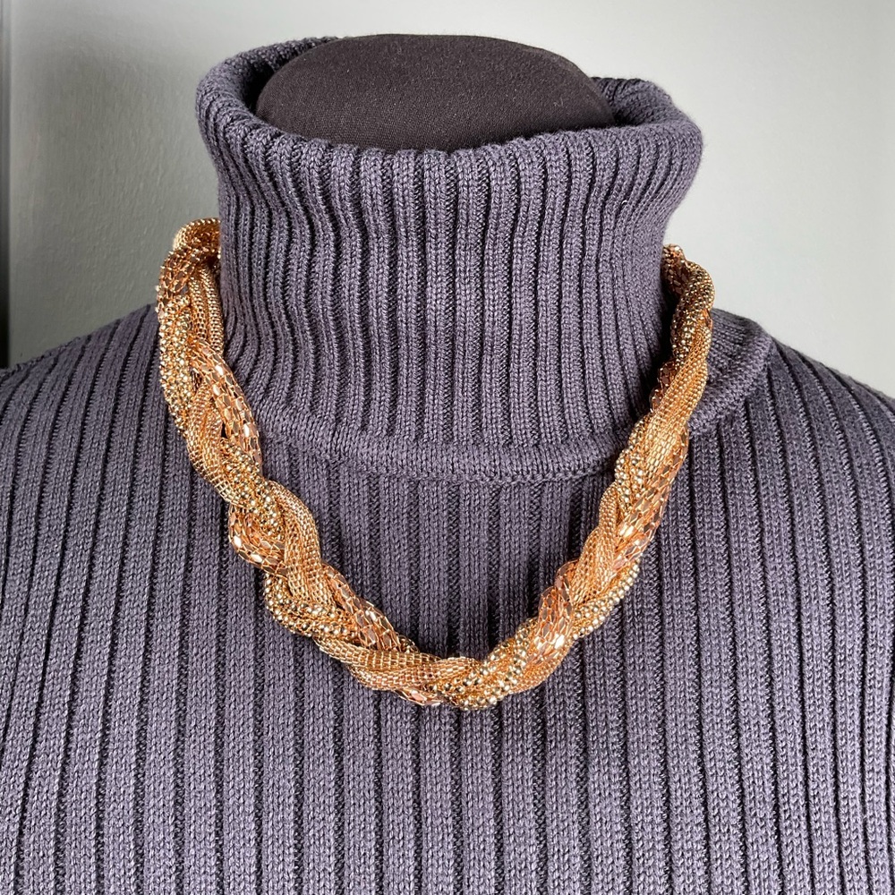 Gold Tone Statement Necklace Twist Rope Chain Layered Texture